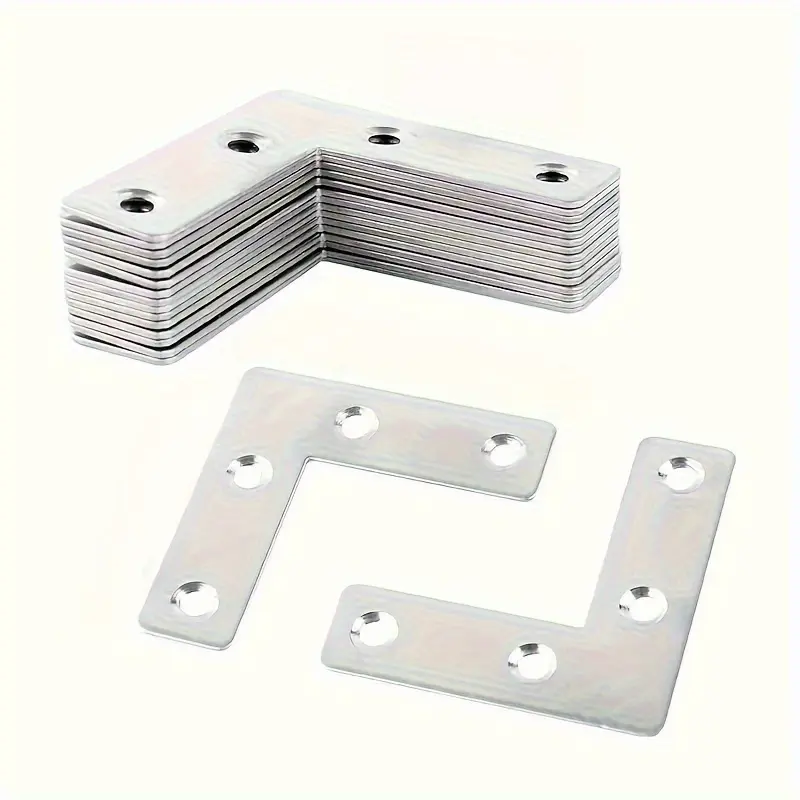 10 Pcs Stainless Steel L-Shaped Metal Corner Brackets, Flat Angle Iron for Wooden Connector Fixtures