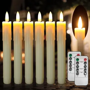 6.7 Inch Flameless Taper Candles with Remote, Short Taper Candles  Operated with Flickering  Flame, Led Candle Sticks Safe for Windowsill Wedding  Christmas Decor, , Set of 6