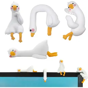 Funny Resin Desk Goose Decor 4 PCS, Mini Cute Goose Figurines for Computer Monitor, Car Dashboard and Rearview Mirror, Office Desk, Photo Frame Decorations Accessories & Housewarming Gifts