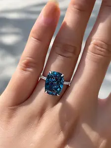 1 PC Glamorous Blue Cubic Zirconia Solitaire Ring For Women For Wedding Engagement Party Jewelry Valentine's Day Gift