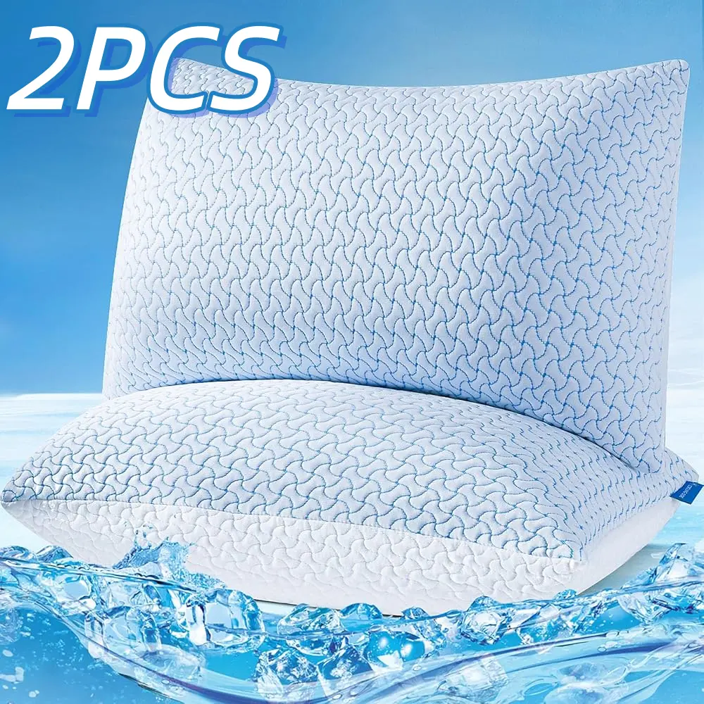 Cooling Shredded Memory Foam Pillows Set of 2 for Sleeping, Bed Pillow Adjustable Pillows Queen Size 2 Pack for Side Back Stomach Sleepers with Removable Cover, Bedroom Decor, Summerwins