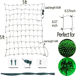 Christmas Net Lights Outdoor Green 5x5ft Mesh with 100 LEDs on Green Wire, Connectable Bush and Shrub Net Lighting for St. Patrick’s Day, Christmas, Yard, Trees, Patio, Garden, and Holiday Decorations, UL-Certified Waterproof Green Net Light Set