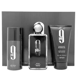 AFNAN 9 PM Gift Set for Men – Eau De Parfum Cologne, Deodorant, Shower Gel - Amber Vanilla Spicy Fragrance Set