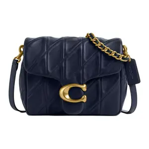 COACH Tabby 20 Crossbody Bag for Women – Metallic Logo Snap Closure, Nappa Leather, Small Size, Navy Blue
