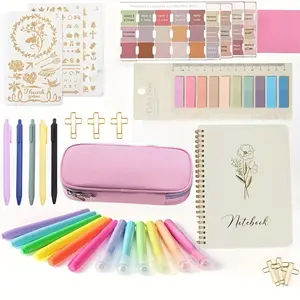 Bible Study Kit for Women Bible Journaling Supplies with 6 No-Bleed Highlighters Pens Bible Tabs Large Pencil Case & more ,Christian Gift Set