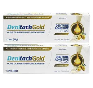 Denttach Gold Denture Adhesive Cream - Olive Oil Based Formula for Healthier Stronger Smoother Hold - 2 Pack Gentle Daily Use Oral Care Solution