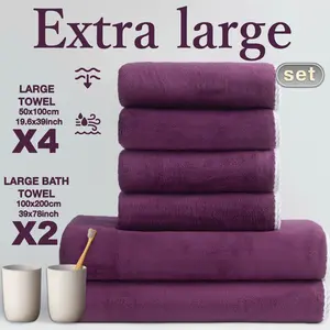 6-Piece Extra-Thick Oversized Bath Towel Set, Super Absorbent and Quick-Dry, 100x200cm + 50x100cm, Suitable for Home Bathroom Gym Party Gift