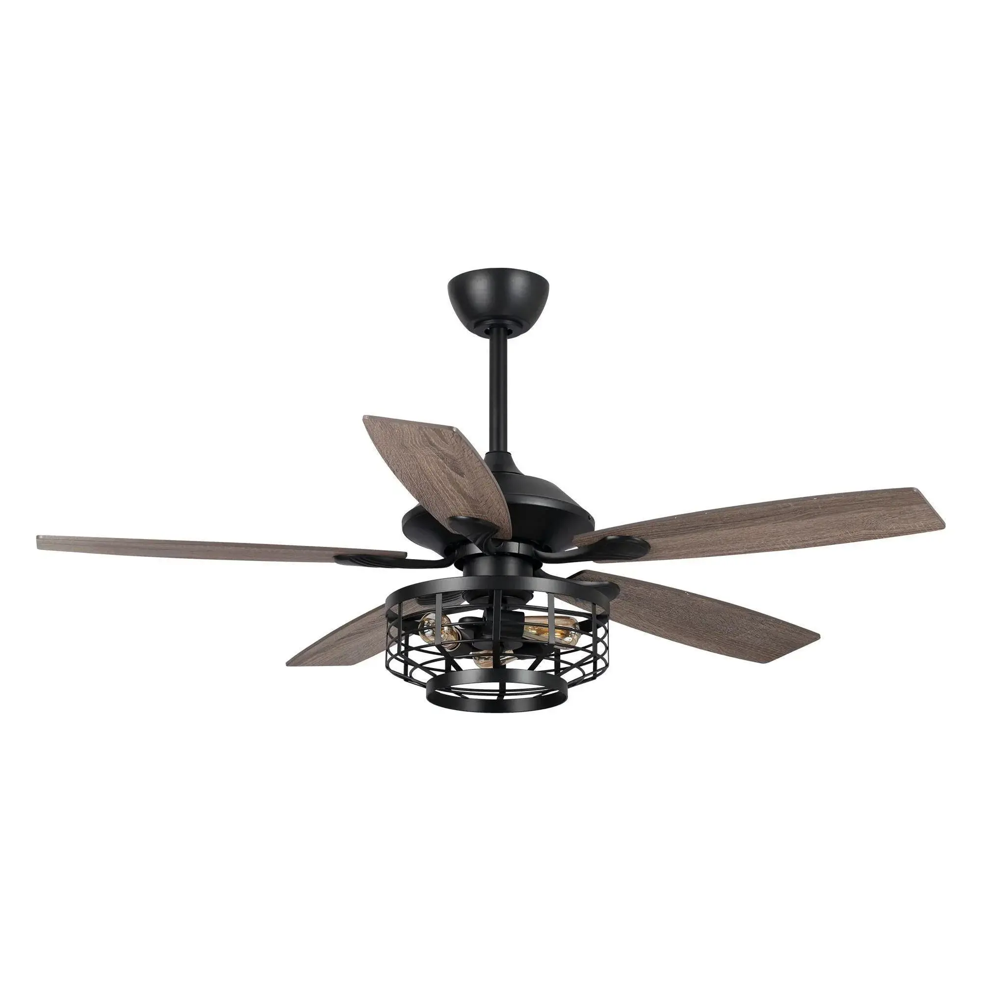 52" Paquette Matte Black Industrial Ceiling Fan with Light & Remote