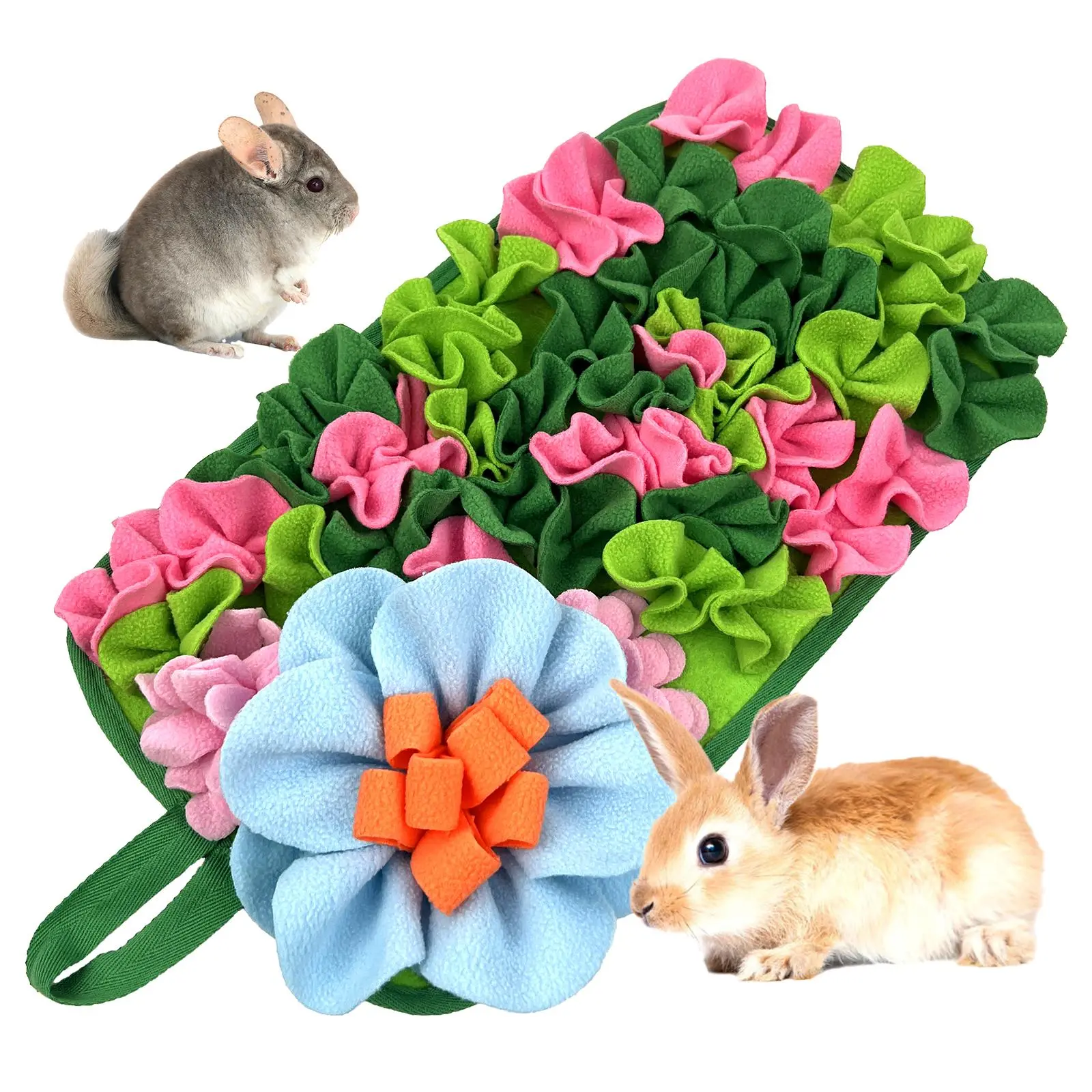 Small Animal Feeding Mat with Portable Handle, Cute Flower Design Pet Sniffing Pad, Interactive Pet Feeding Supplies for Rabbit Hedgehog Chinchilla, Rabbit Feeder