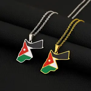 Jordan map flag pendant necklace retro men's and women's titanium steel pendant sweater chain accessories