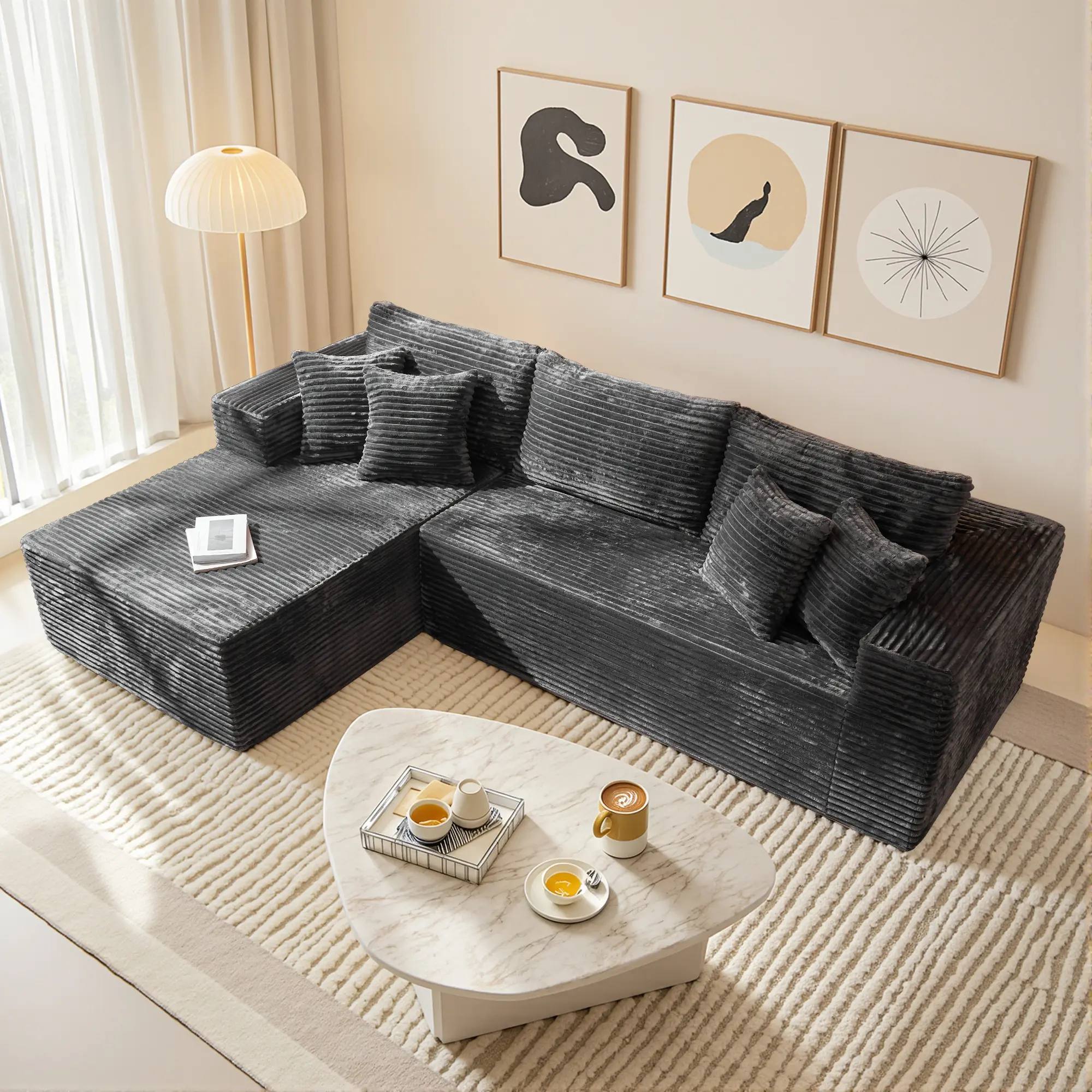 3 Seat Grey L Shape Sofa Left Chaise