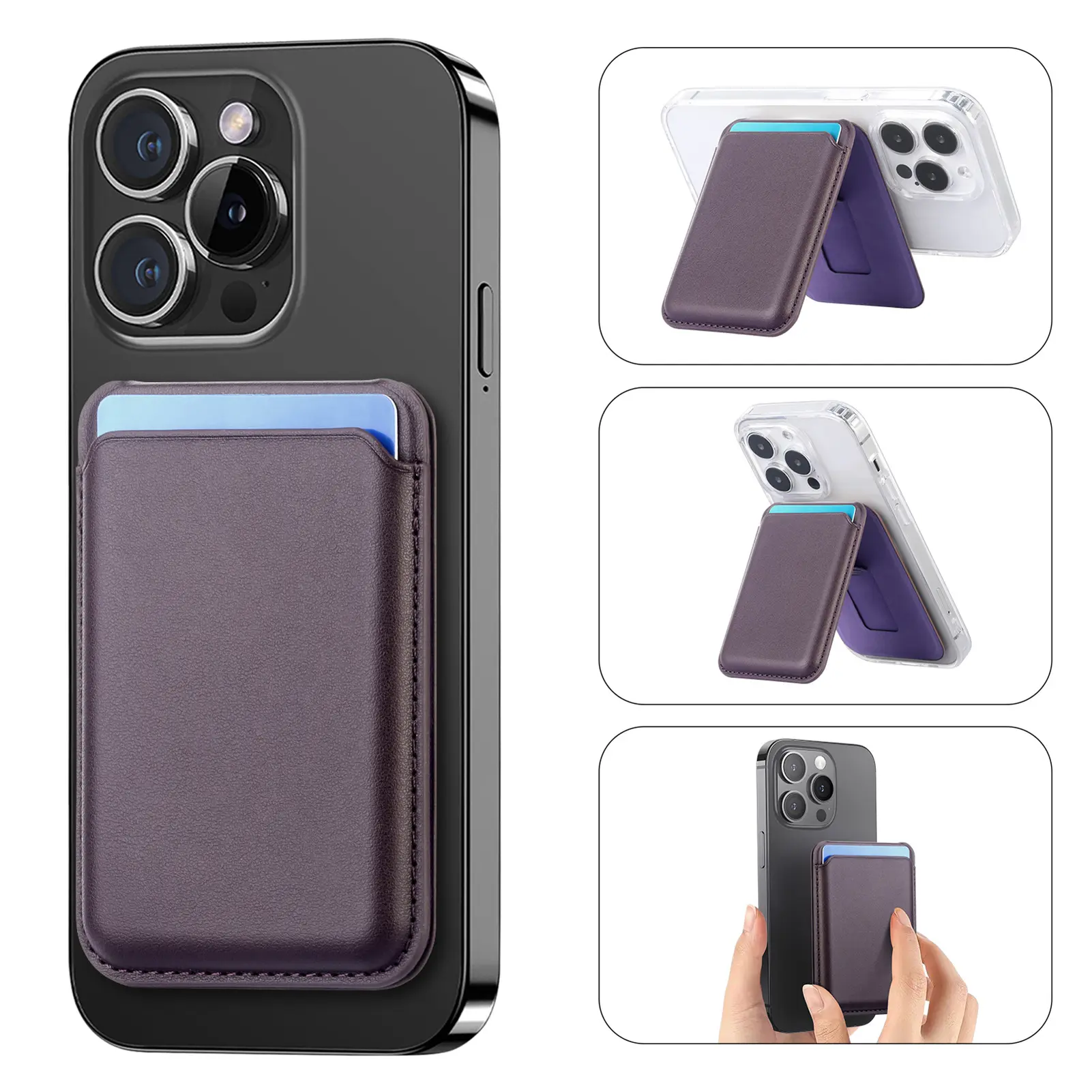 Magnetic Wallet Compatible with MagSafe for iPhone 16 15 14 13 12 Pro Max Plus Model, Credit Card Holder, None-Cutout Mag 3 Safe Card Holder Stick on for Apple Cell Phone