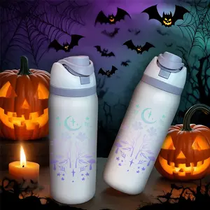 Halloween Art Floral Sports Water Bottle, Leakproof Insulated Tumbler, 32oz Stainless Steel Vacuum Insulated, Large Capacity Fruit Cup, Perfect Gift for Women