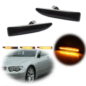 2pcs Smoked Dynamic Amber LED Front Side Marker lamps Lights For 2002 2003 2004 2005 2006 2007 2008 BMW E65 E66 7-Series, Replace OEM 63137164757 63137164758
