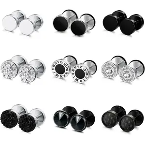 9 Pairs  Gauge Earrings for Men Women Stainless  Stud Earrings Round Cheater Plug Earrings Faux Gauges Ear Tunnel Mens Earrings