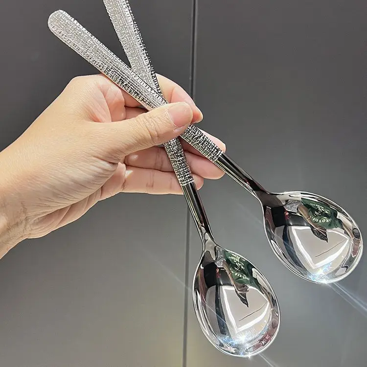 Korean ice pattern spoon soup spoon stainless steel hammered long handle spoon eating western food soup spoon student spoon adult rice spoon