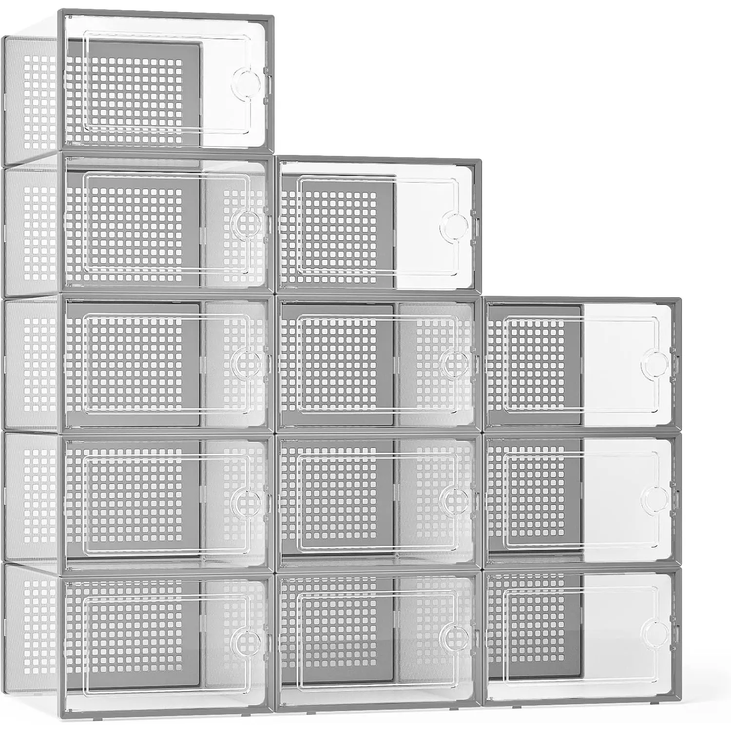 Shoe Storage Boxes 12 Pack, Clear Stackable Shoe Organizer