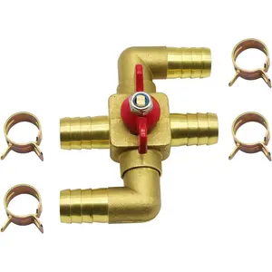 Solid Brass 3/4 Inch Heater Control Valve 4-way Automobile Heating Water Valve Brass Automotive Integrated Manual Control Valve Heater Core Bypass with 4 Clamps(19mm)