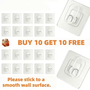 Buy 10 Get 10 Free，Heavy Duty Adhesive Hooks, No Drill Waterproof Traceless Removable Wall Sticky Hooks for Bathroom Kitchen Office Home Organization