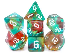 Elemental Spectrum Acrylic DnD Dice Set 7 Piece RPG Dic Multicolored Handcrafted Acrylic D4 D6 D8 D10 D100 D12 D20 Black Velvet Bag