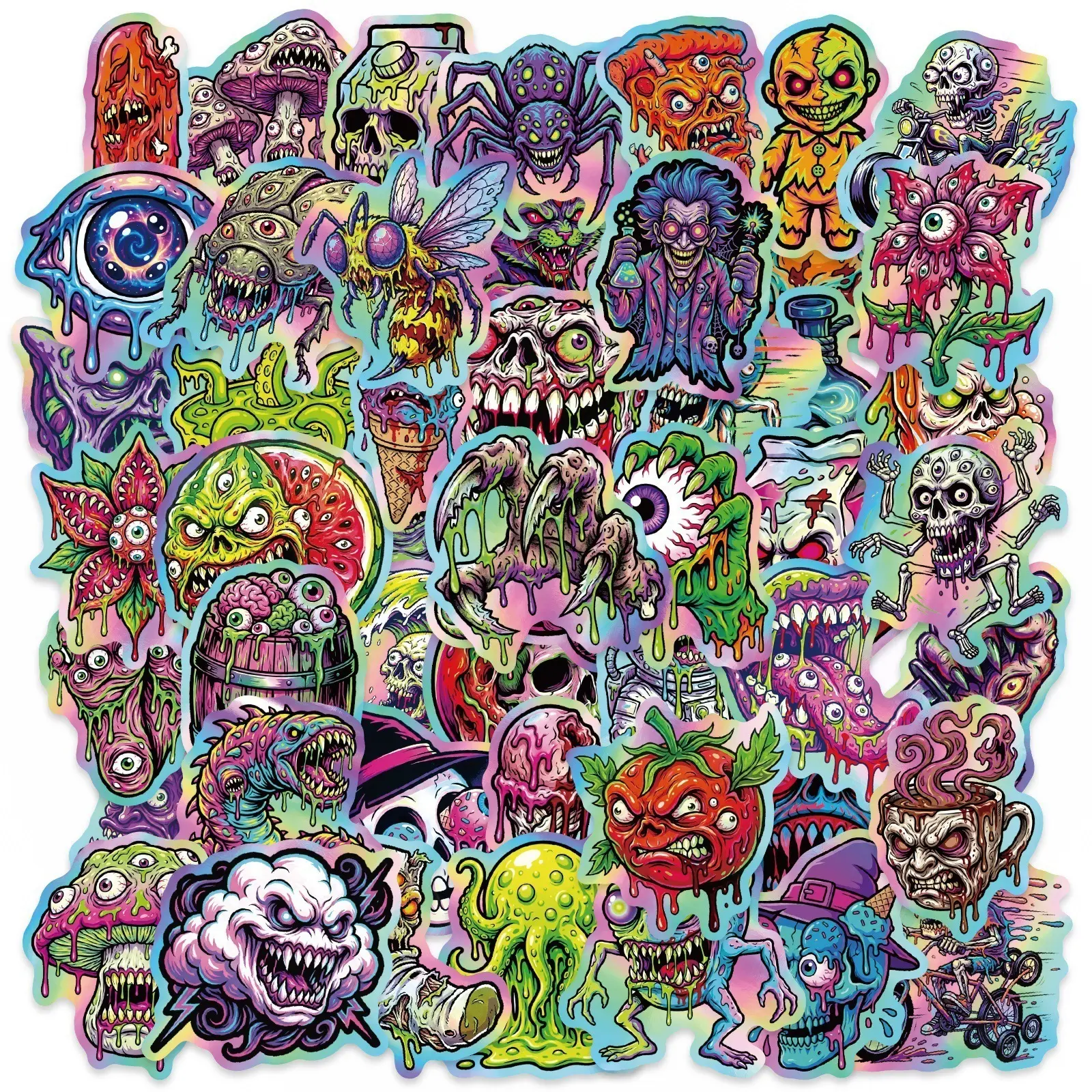 50Pcs Dark Gothic Horror Graffiti Stickers, Skull Zombie Monster Decals, Waterproof Stickers for Water Bottle & Luggage, Sticker Set
