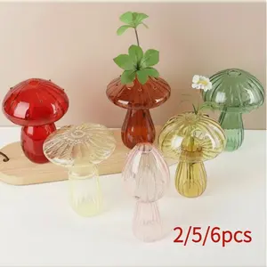 Mushroom Vase Set, Cute Colorful Plant Propagation Kit (2/5/6 Pieces), Mini Eco Bottle, Small Indoor Hydroponic Pot, Glass Decorative Vase, Home Decorative Vase