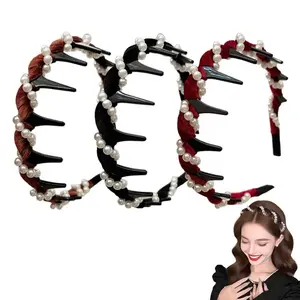 Women's Cute 3-Piece High Crown Wave Headbands with Non-Slip Metal Clips, Zig-Zag Wave Hair Hoops for Festive, Party Hairstyle Accessories (Home & Festive Party Supplies)