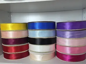 Satin Wired Ribbon with Gold Edge - Solid Color Office Gift Wrapping Ribbon, 50 yds for Bows, Crafts & Floral Arrangements