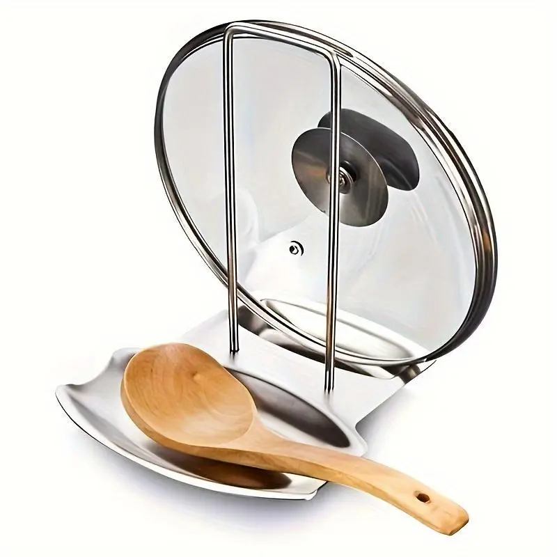 Stainless Steel Lid and Spoon Rest Kitchen Utensil Holder, Modern Cookware Kitchenware Accessory for Home Kitchen, Dining Room and Barbecue Use