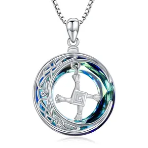 St. Brigid's Cross Crystal Necklace — 925 Sterling Silver Brigid's Cross Pendant — Irish Celtic Style Jewelry for Men and Women