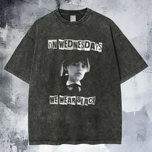 Wednesday Addams "On Wednesdays We Wear Black" Vintage Washed Oversized Graphic Tee, Fashion Cotton, Full Colors, Full Sizes, For Men, For Women