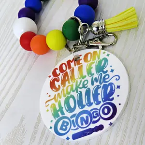 Bingo Wristlet Keychain – Funny Beaded Bracelet with Rainbow Bingo Charm