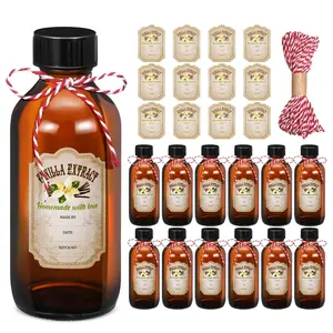 12 Pack Amber Glass Bottle Boston Round Bottles with Caps Brown Vanilla Extract Jars and 12 Pcs Stickers for Syrup Gift Glass Jar Food Storage Canister Set Sauce Beans