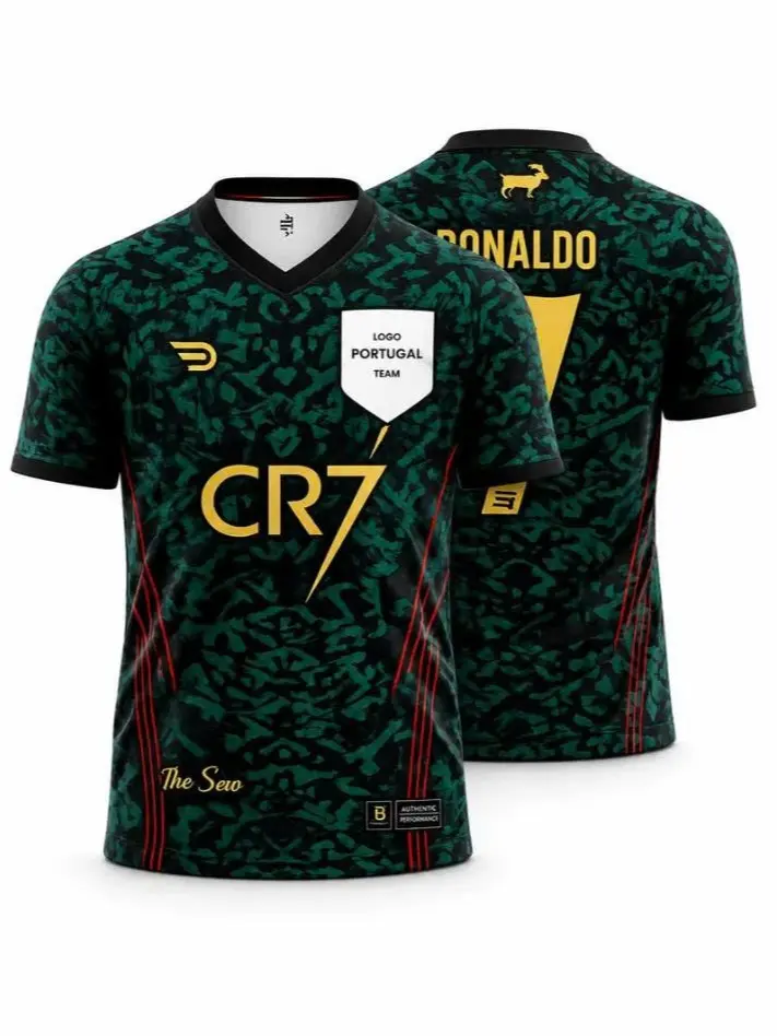 Portugal Black Green Concept Soccer Jersey, CR7 Inspired Football Shirt, Vintage Camo Sports Tee, Custom Fan Appare