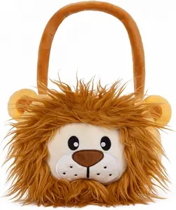 Lion Easter Basket for Kids - Cute Plush Empty Bucket with Small Ears & Handle, Yellow Easter Decor - Ideal Gift for Easter Celebrations - Decoration
