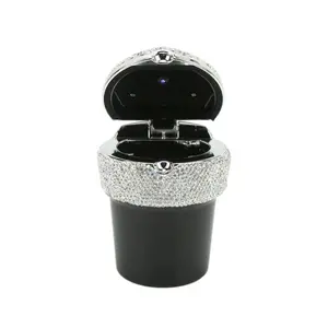 Flip Top Ashtray w LED & Bling Sparkling Design with LED Lighting for Elegant Use