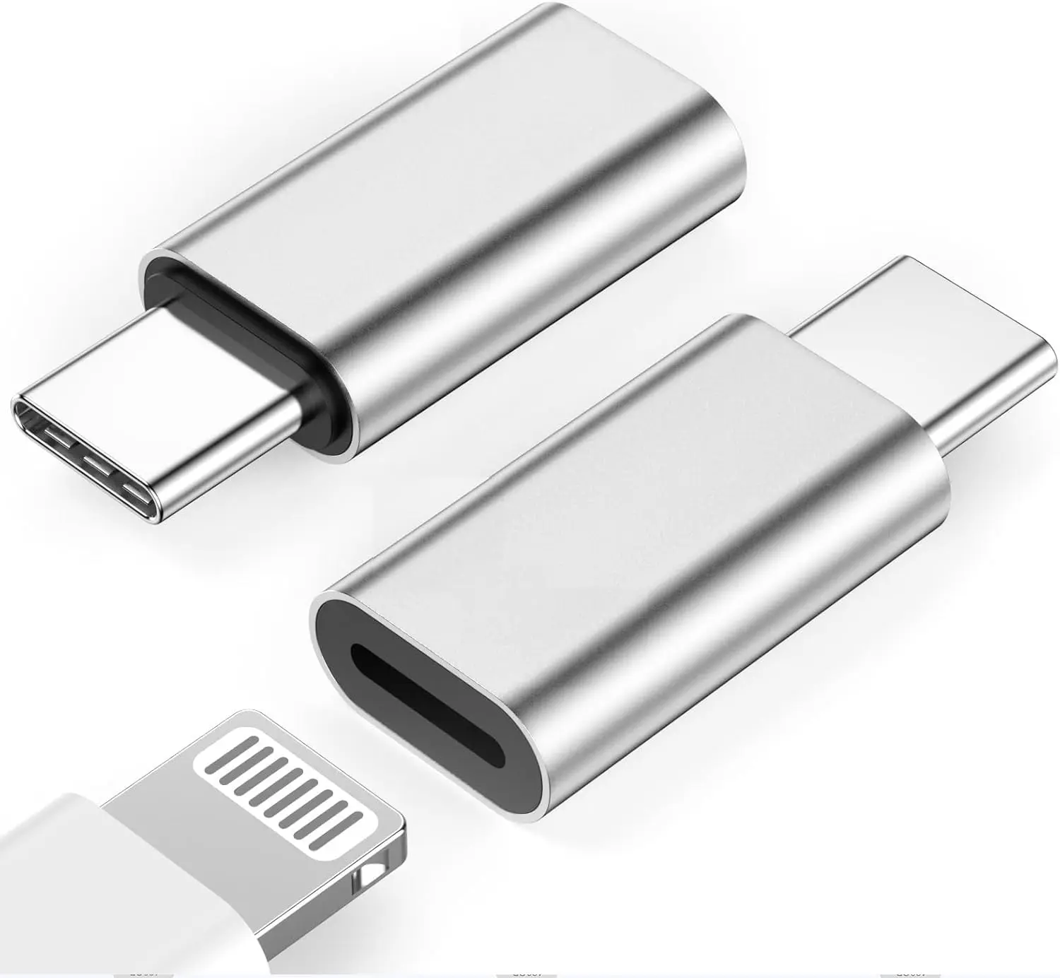 4 Pack Lightning to USB C Adapter Silver Color Fast Charging Data Sync for iPhone 16/15 16/15 Plus Pro Max iPad Pro Air Mini