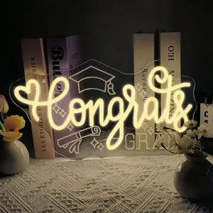 Congrats Grad Cap Decorative Neon Sign,  Class Of 2026 Graduation Party LED Neon Light, Led Decoration, Prom Party Backdrop Wall Decor, Graduation Gifts