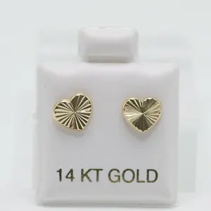 14K Gold Heart Textured Stud Earrings - Burst Design for Women or Girls