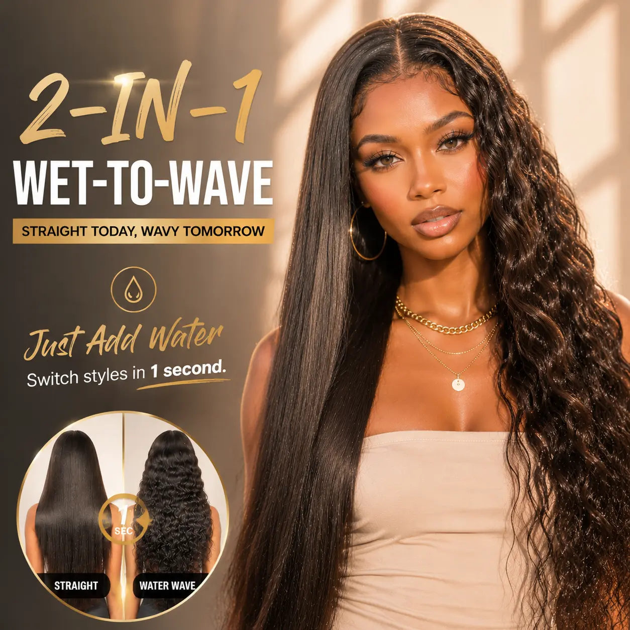 [2 Style IN 1- New Arrival] Wet and Wavy 2-in-1 Straight to Water Wave 360/7x5 StayLock Contour Structure 720° Snug Fit Transparent Lace Frontal Bleached Knots Pre Cut Lace Wig