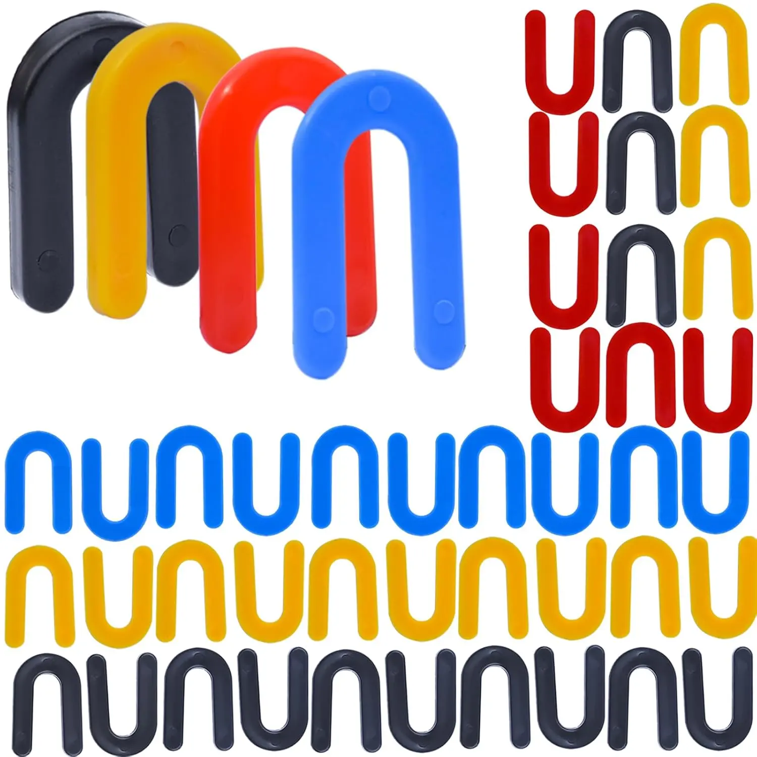 Plastic Horseshoe Shims - 400-Count Polypropylene U-Shaped Tile Spacers for Flooring Installation & Furniture Height Adjustment, Color-Coded (Blue 1/16in, Red 1/8in, Yellow 3/16in, Black 1/4in), 1.97x1.3in Long-Lasting Solution with Effortless Operation
