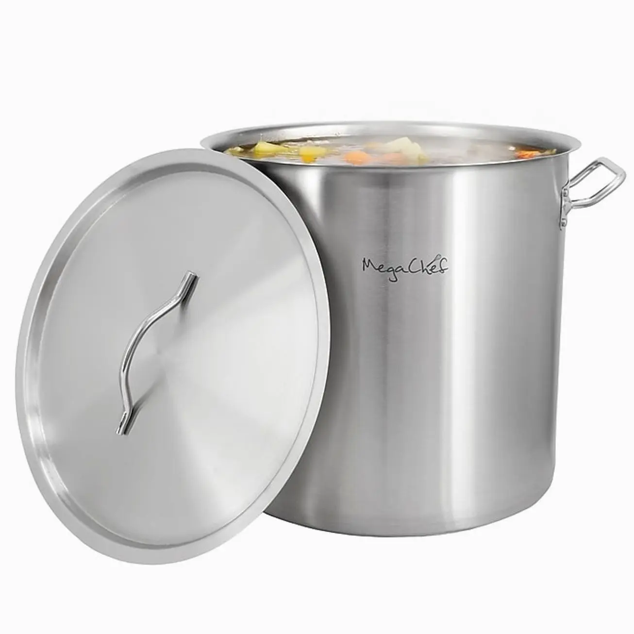 MegaChef Professional Round Stainless Steel Stock Pot - 26.4 Qt, Silver Cookware with Handles and Lid (935122008M)