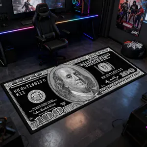 Black dollar rug, Decorative rug, 1 Count classic dollar bill pattern carpet, soft velvet area rug, Black $100 Dollar money pattern design, gift, home decor, suitable for bedroom, hallway, living room, Multiple sizes