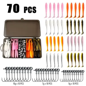 Fishing Lure Kit, 33/70 PCS Fishing Lure Set, Fishing Accessories Including T-tail bait, lead hook, a complete set tiktokshopspringglowup,summervibes