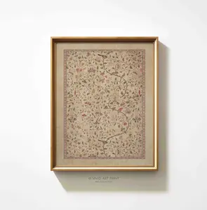 Vintage Botanical Tapestry Wall Art with Ornate Floral and Bird Pattern for Antique Home Decor