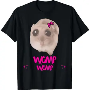 Cotton Streetwear Graphic Tees Casual Round Neck Shortsleeve Fashion Sad Hamster Meme Funny Womp Womp Memes GenZ Brain Rot T-Shirt