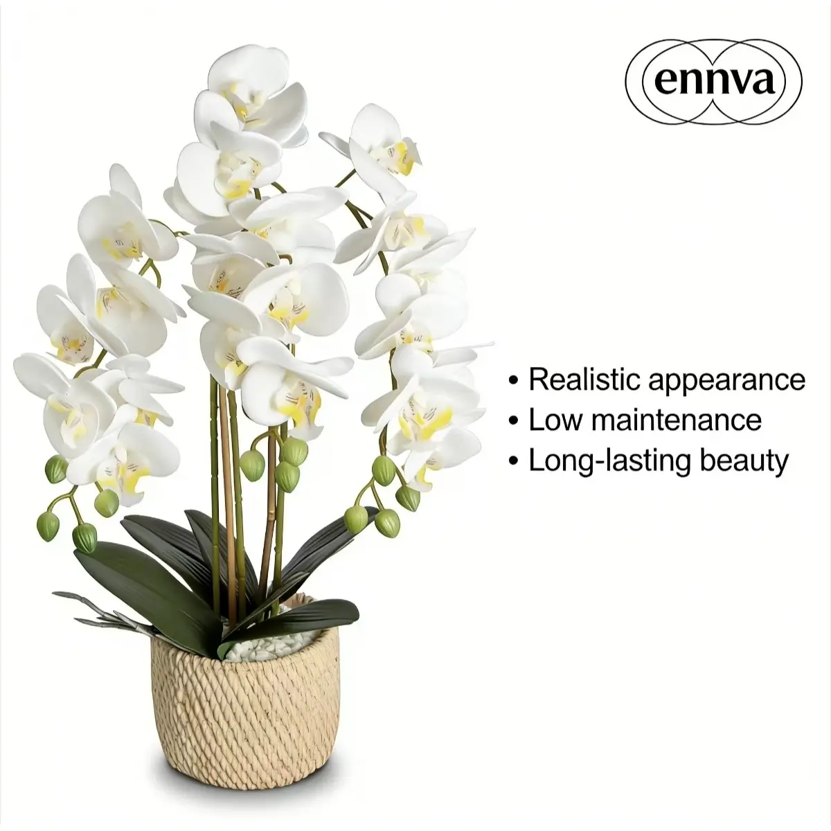 Ennva Ceramic Potted Decorative Artificial Orchid Flowers, White Phalaenopsis Bouquet-Shaped Artificial Flowers for Outdoor Porch & Indoor Home/Office Decor, Realistic Plants Ornaments for Gifting homeessentials
