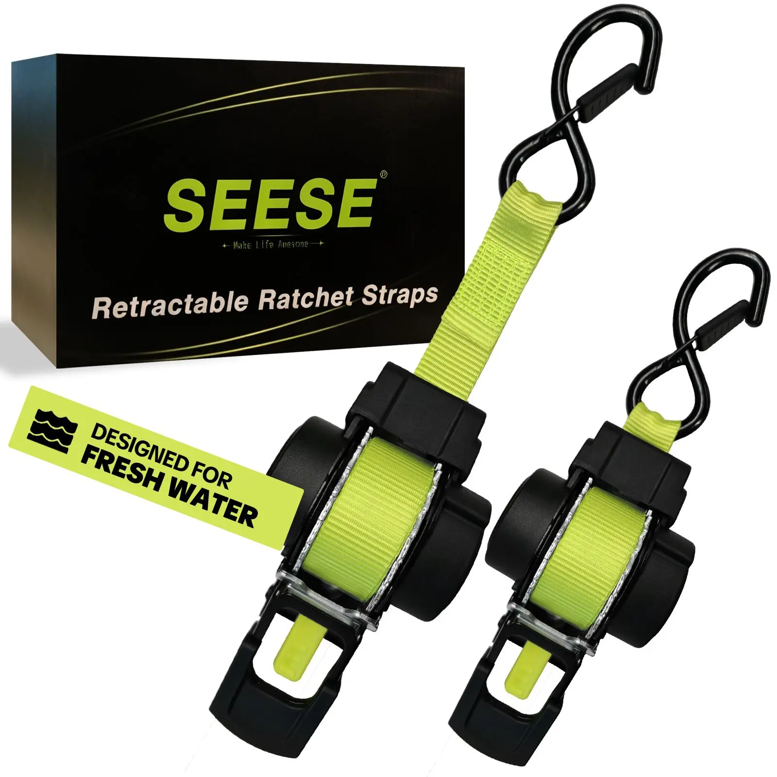Sturdy Retractable Ratchet Straps, 1 in × 11 ft, 1550lb Break Strength, One-Step Retraction - Ideal for Truck, Trailer, UTV and Motorcycle Cargo & Luggage Securing