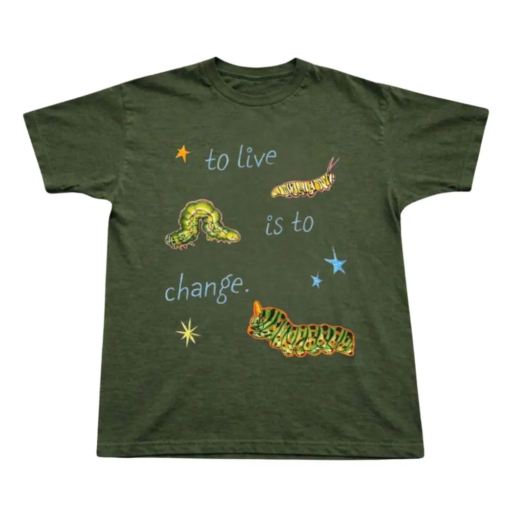 To Live Is To Change Caterpillar Graphic T-Shirt, Inspirational Nature Quote Tee, Cute Insect Shirt