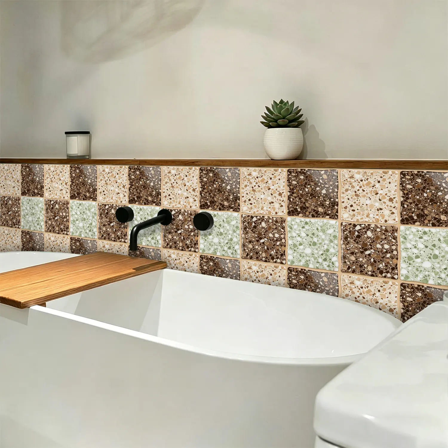 Terrazzo Peel and Stick Backsplash Tile Stickers, Self Adhesive Wall Tiles, Stick On Decorative Tiles for Kitchen Bathroom, Waterproof DIY Home Decor